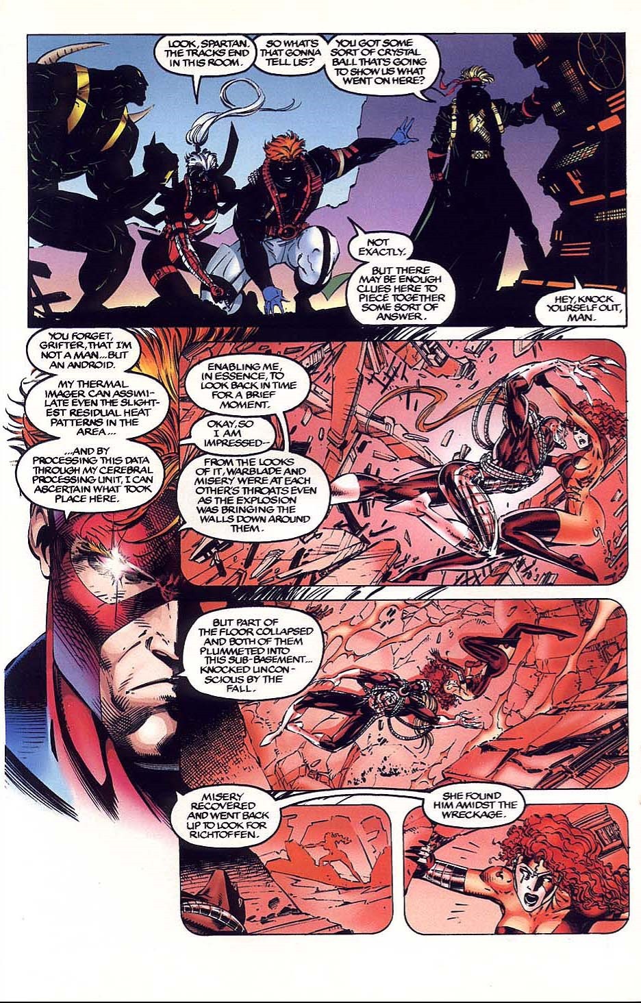 In 'WILDC.A.T.S Covert Action Team' (1993) #6, Spartan recreates an entire fight using thermal vision.